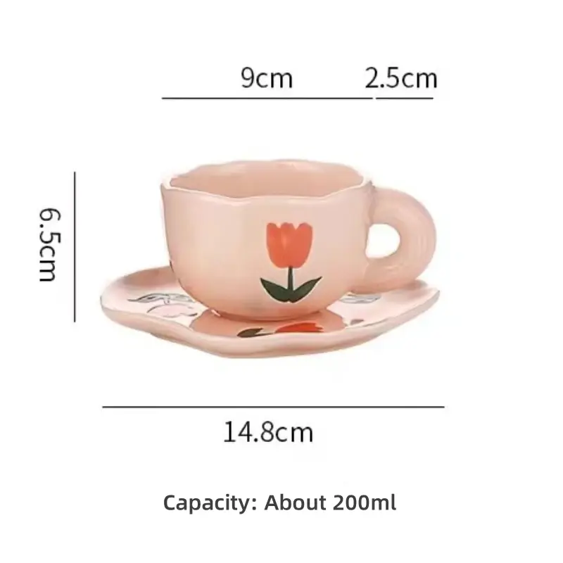 180ml Cute Hand-kneaded Ceramic Coffee Mug and Saucer Creative Hand-painted Afternoon Tea Cup with Saucer Girl's Scented Tea Cup