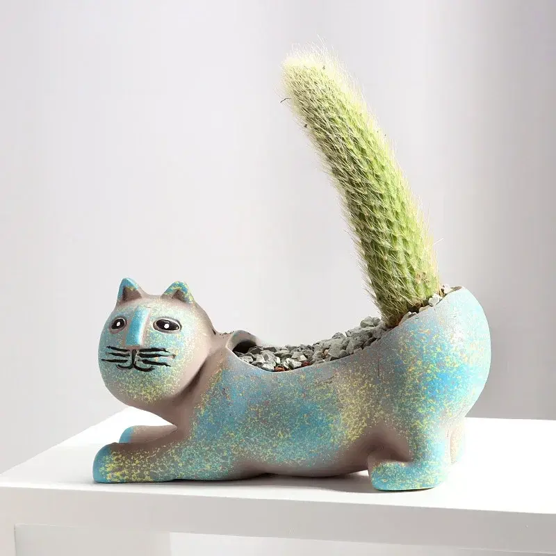 Room Accessories Ceramic Flower Pot Cute Cat Succulent Plant Pots Vase Simulation Animal Cartoon Pots Planters for Indoor Plants