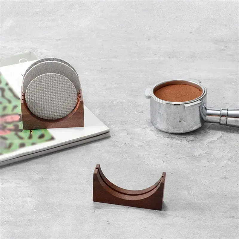 Coffee Puck Screen Stand Reusable Wooden Coffee Filter Espresso Portafilter Filter Walnut Wood Storage Rack Coffee Accessories