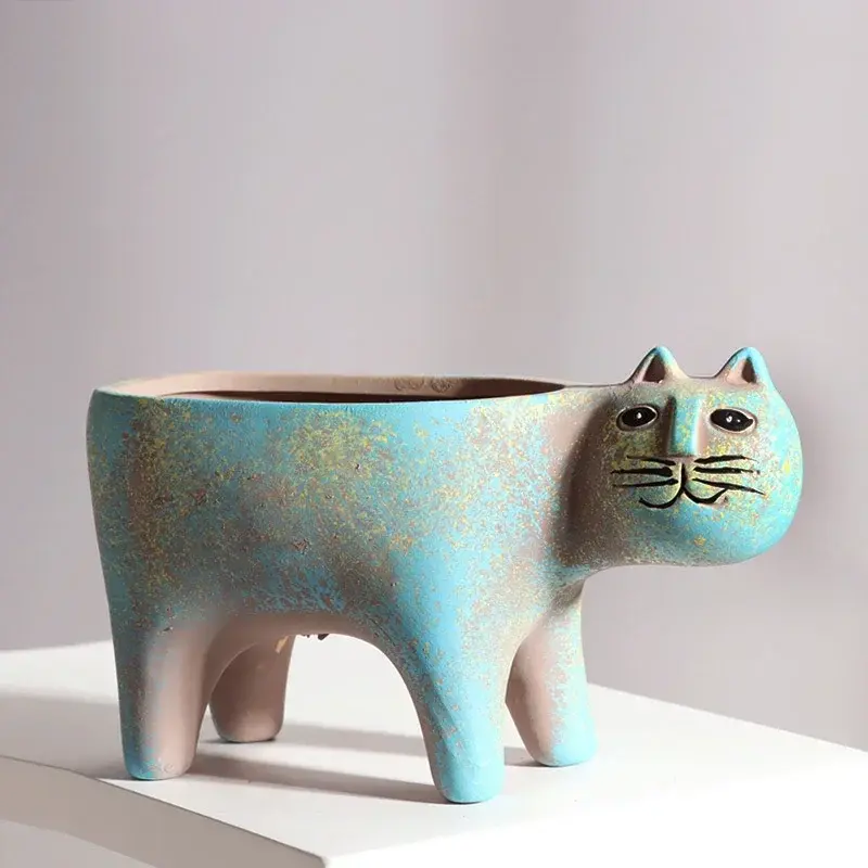 Room Accessories Ceramic Flower Pot Cute Cat Succulent Plant Pots Vase Simulation Animal Cartoon Pots Planters for Indoor Plants