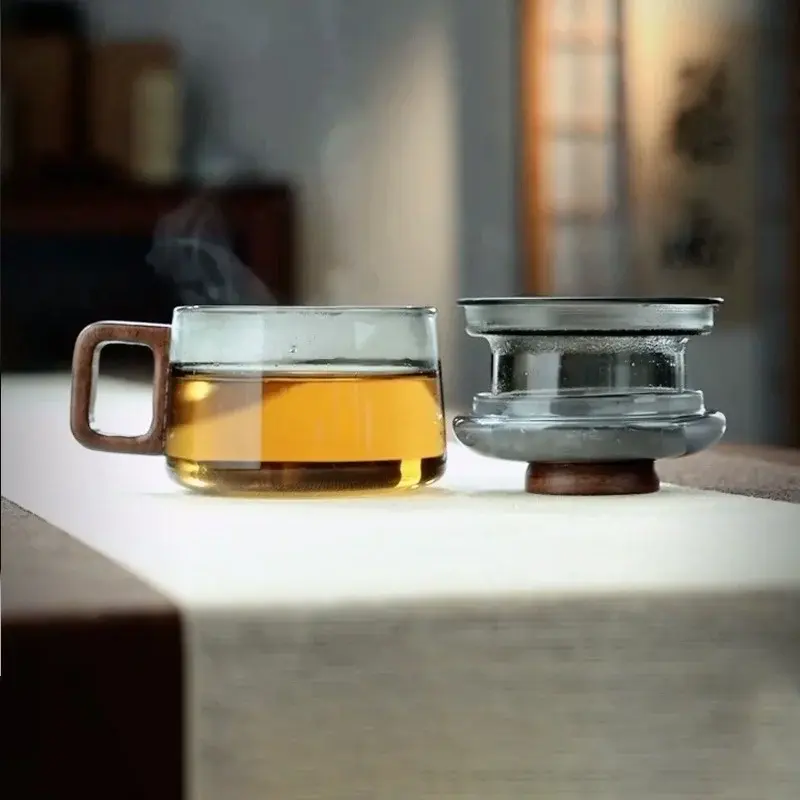 200ml Heat Resistant Glass Tea Infuser Cup with Filter and Wooden Handle Office Tea Separation  Mug Flower Tea Infused Cups