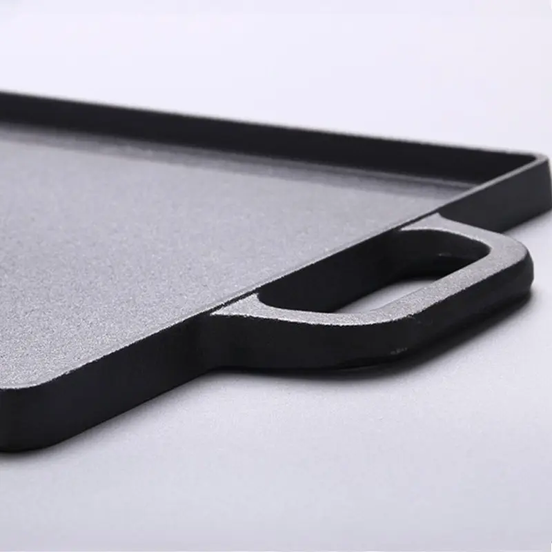Cast Iron Barbecue Tray Double Sided Baking Tray Uncoated Double-eared Fried Tray Household Striped Barbecue Tray Iron Plate