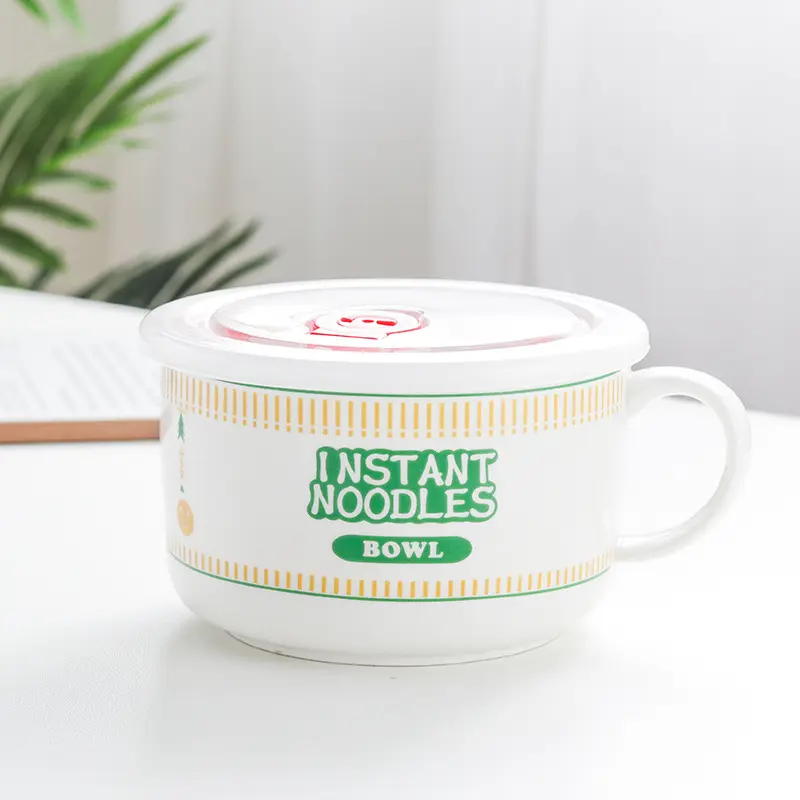 Ceramic Noodle Bowl Soup Bowl with Lid Salad Lunch Box Large Capacity Food Container Office School Dormitory Camping Supplies