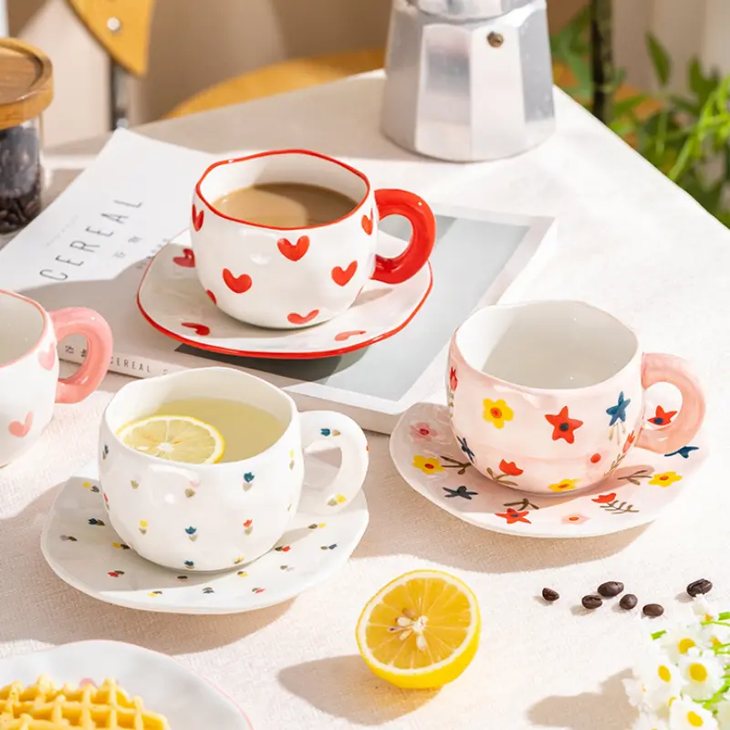 300ML Hand Pinched Ceramic Mug Cute Pattern Irregular Coffee Cup Breakfast Milk Oatmeal Mugs Afternoon Tea Cups Creative Gifts