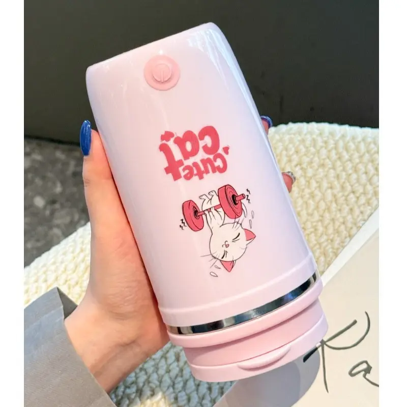500ml Automatic Mixing Cup Stainless Steel Thermos Cup USB Charging Double Drink Coffee Cup Portable Straw Cup Insulation Cup