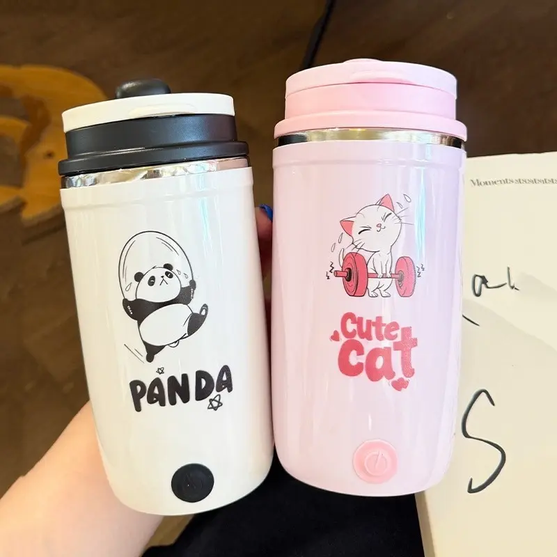 500ml Automatic Mixing Cup Stainless Steel Thermos Cup USB Charging Double Drink Coffee Cup Portable Straw Cup Insulation Cup