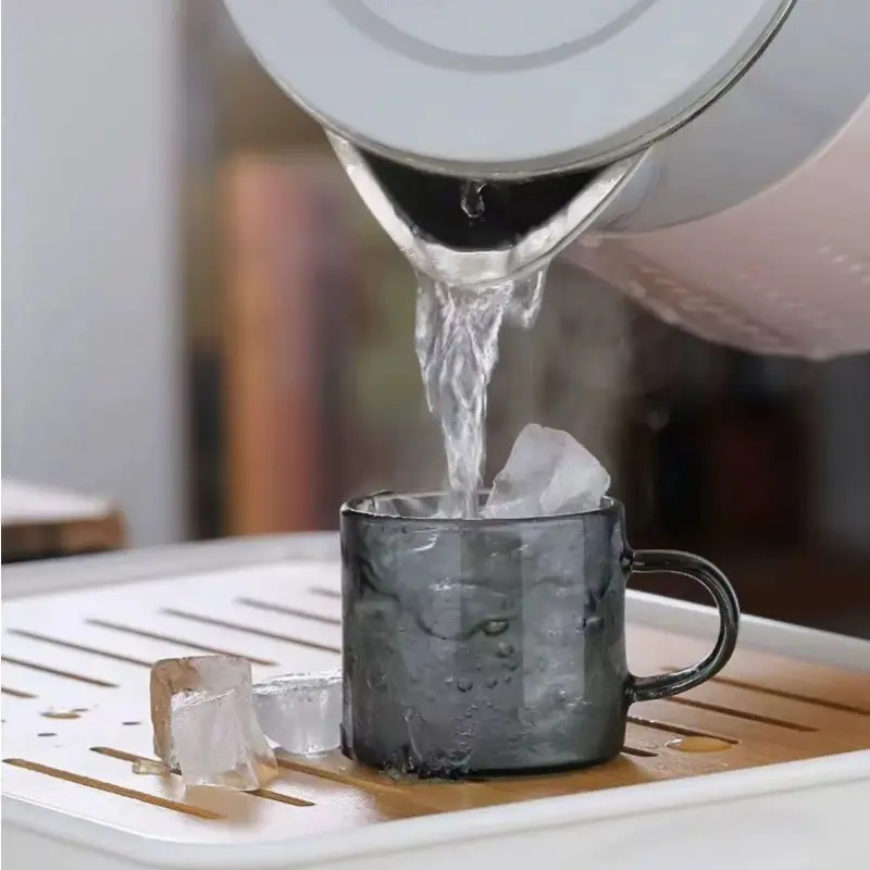 PIGE HOME 3/6/12Pcs Glass Teacup Set Thickened Heat-resistant Guanhai Teacup 100ml Smoke Grey Small Handle Cup Kung Fu Teacup
