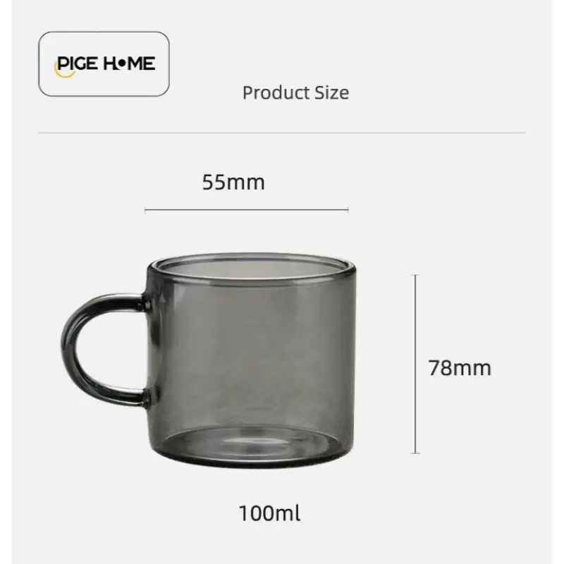 PIGE HOME 3/6/12Pcs Glass Teacup Set Thickened Heat-resistant Guanhai Teacup 100ml Smoke Grey Small Handle Cup Kung Fu Teacup