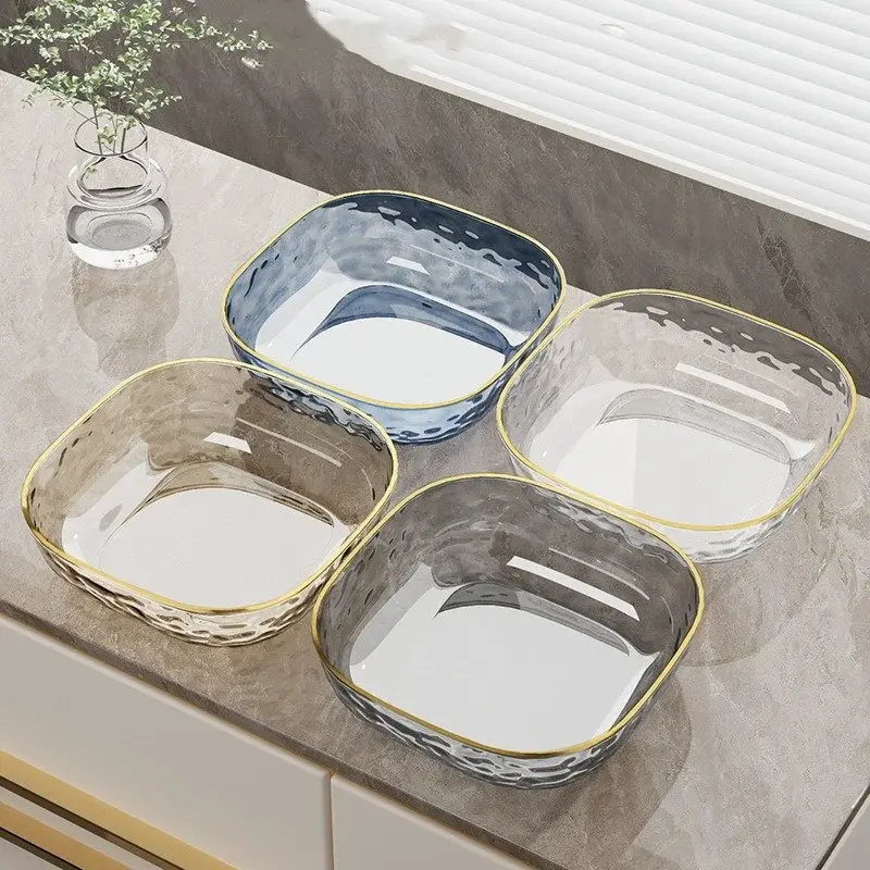 Simple Plastic Fruit Plate Dried Fruit Tray Multifunctional Snack Tray with Gold Edge Smooth Fruit Salad Dessert Cookies Bowl