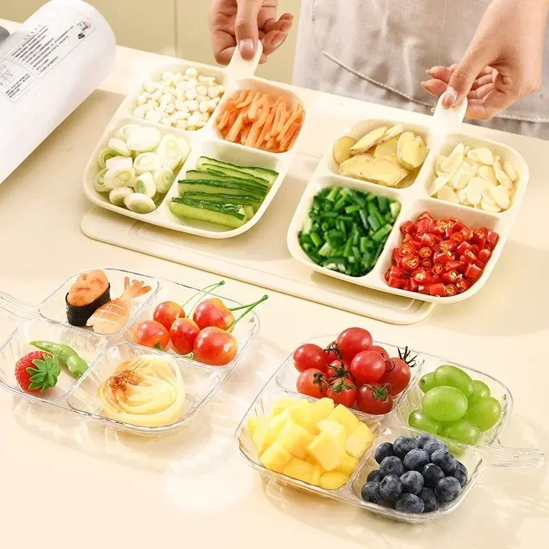 Dried Fruit Plate 4 Grids Snack Dish Candy Nuts Household Plastic Tray Dessert Trays Dinner Plate Tableware Kitchen Gadgets