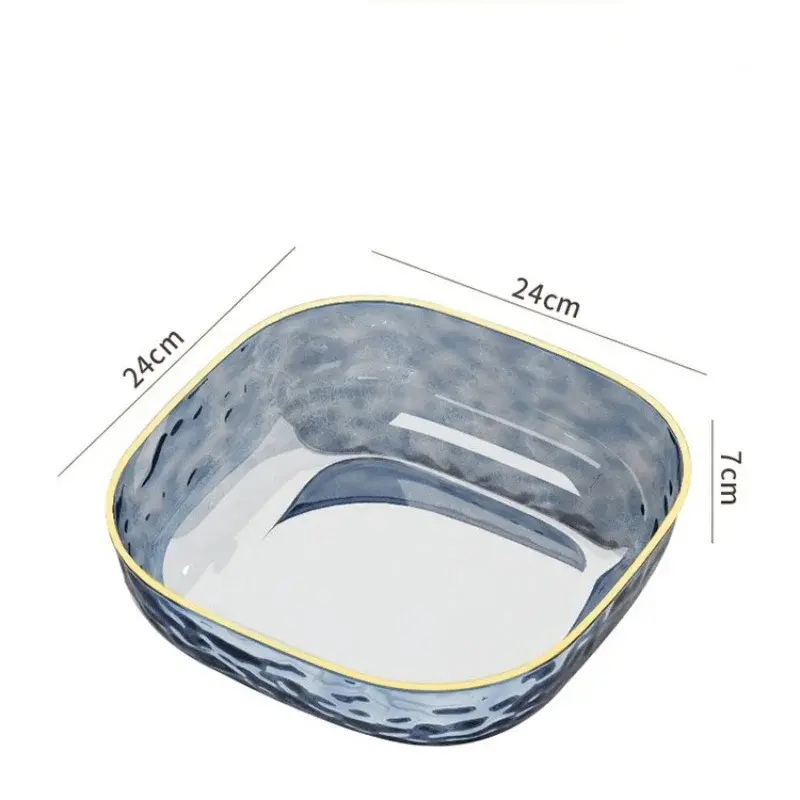 Simple Plastic Fruit Plate Dried Fruit Tray Multifunctional Snack Tray with Gold Edge Smooth Fruit Salad Dessert Cookies Bowl
