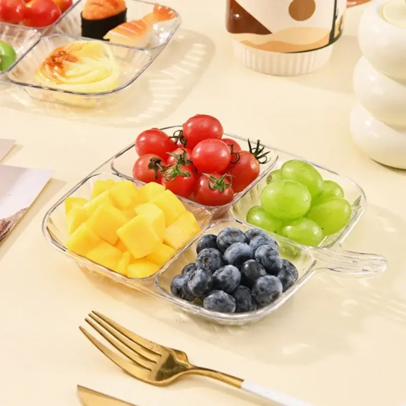 Dried Fruit Plate 4 Grids Snack Dish Candy Nuts Household Plastic Tray Dessert Trays Dinner Plate Tableware Kitchen Gadgets