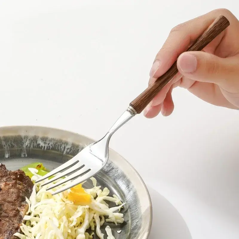 Stainless Steel Dinnerware Set Steak Knife Fork Spoon Tea Spoon Wooden Handle Cutlery Set Western Tableware Kichen Accessories