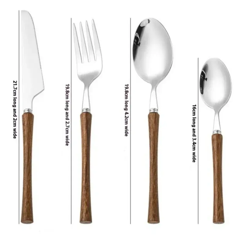 Stainless Steel Dinnerware Set Steak Knife Fork Spoon Tea Spoon Wooden Handle Cutlery Set Western Tableware Kichen Accessories