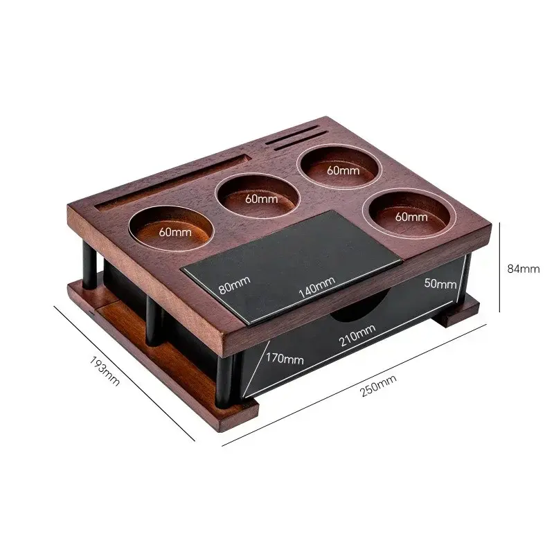51-58mm Coffee Powder Press Stand with Knock Box Solid Wood Coffee Organizer Box for Portafilter Tamper Distributor &Puck Screen