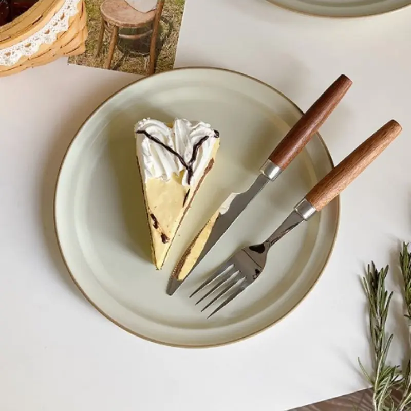 Stainless Steel Tableware Set Wooden Handle Knife Fork Spoon Cutlery Coffee Dessert Spoon Restaurant Utensil Kitchen Gadgets