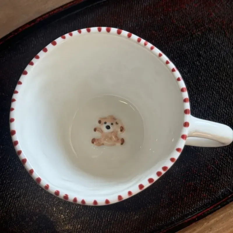 Hand-painted Relief Mug Underglaze Colored Ceramic Coffee Cup with Handle Bear Waffles Breakfast Milk Cup Oatmeal Brewing Cup