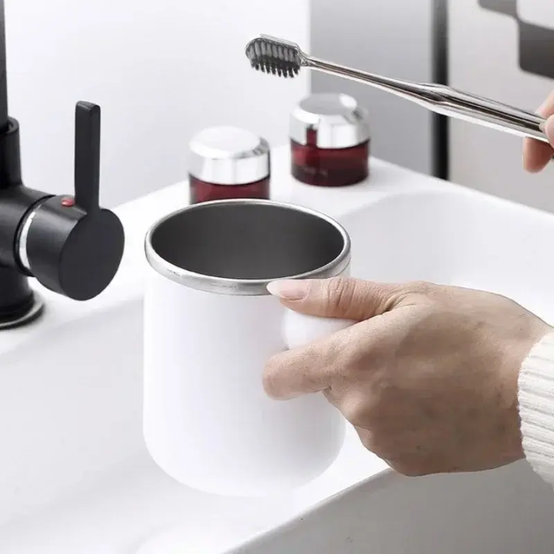 Toothbrush Cup Stainless Steel Liner Brushing Cups Children's Simple Mouthwash Cup Drinking Utensil Home Bathroom Accessories