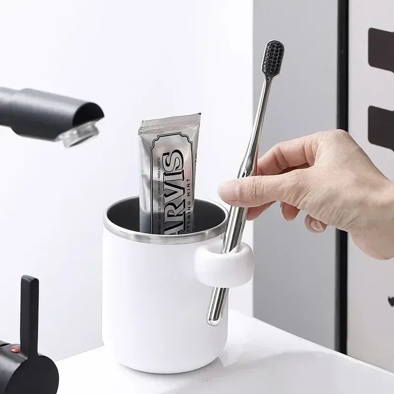 Toothbrush Cup Stainless Steel Liner Brushing Cups Children's Simple Mouthwash Cup Drinking Utensil Home Bathroom Accessories