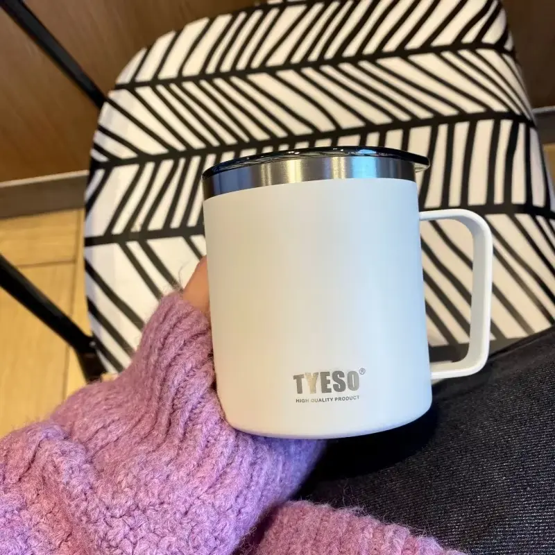 304 Stainless Steel Cup Coffee Mug with Visual Lid Minimalist Design Portable Home Office Water Cups with Handle Drinkware Gifts