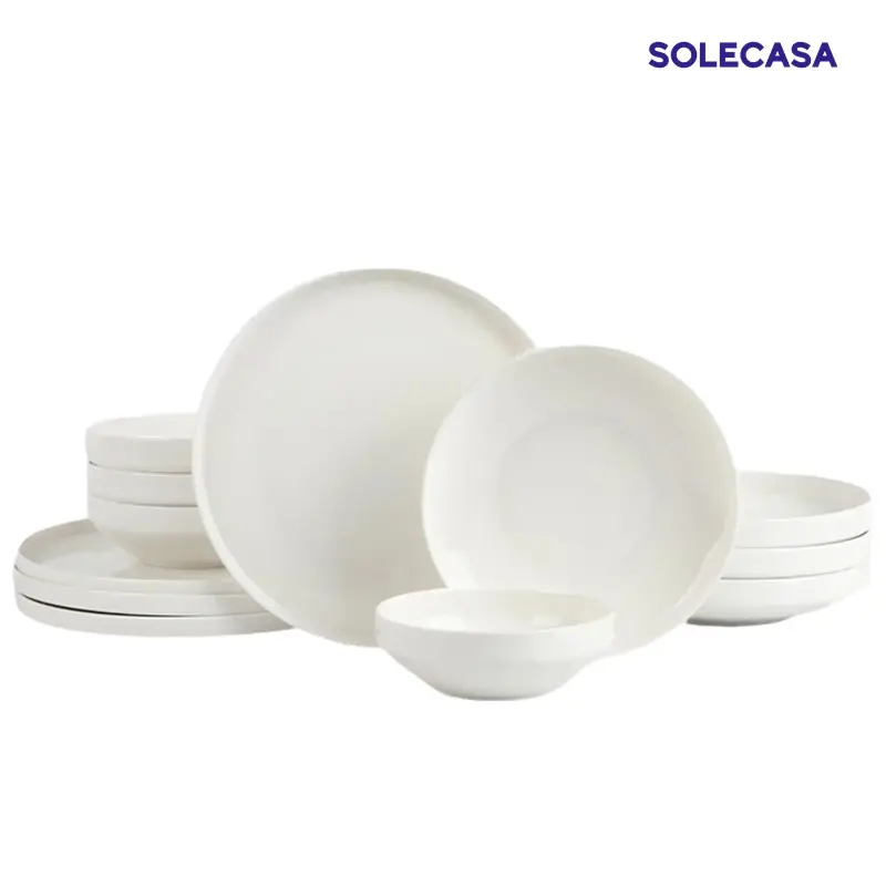 SOLECASA Ceramic Dinnerware Sets White Porcelain Bowls and Plates Scratch Resistant Dish Fruit Spaghetti Dinner Plate Dishes