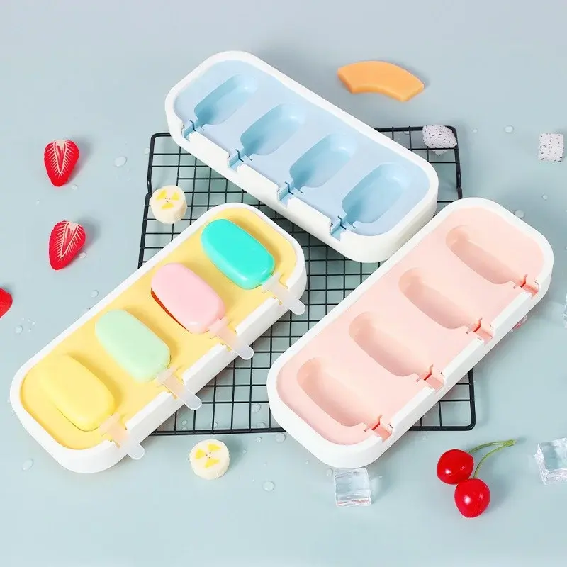 Cartoon Animals Silicone Ice Cream Mold Easy Popsicle Molds with Lid and sticks DIY Homemade Ice Lolly Ice Cream Bar Pop Molds