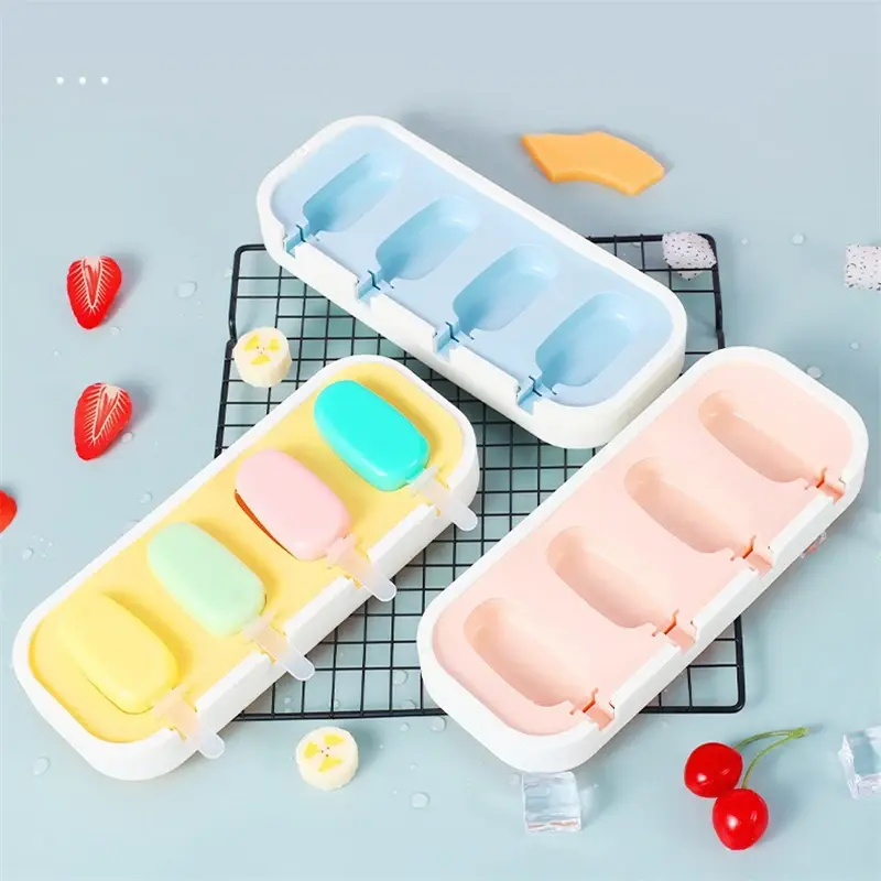 Cartoon Animals Silicone Ice Cream Mold Easy Popsicle Molds with Lid and sticks DIY Homemade Ice Lolly Ice Cream Bar Pop Molds