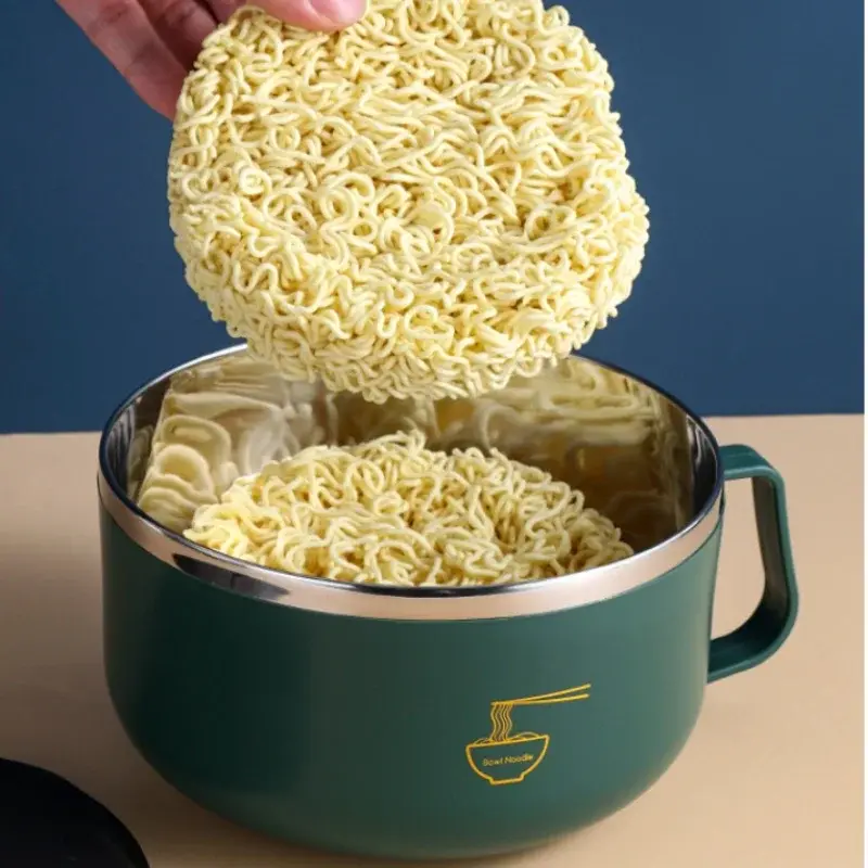 Stainless Steel Instant Noodle Bowl Double-Layer Anti-Scalding Lunch Box Fruit Ramen Soup Bowls Kitchen Tableware Food Container
