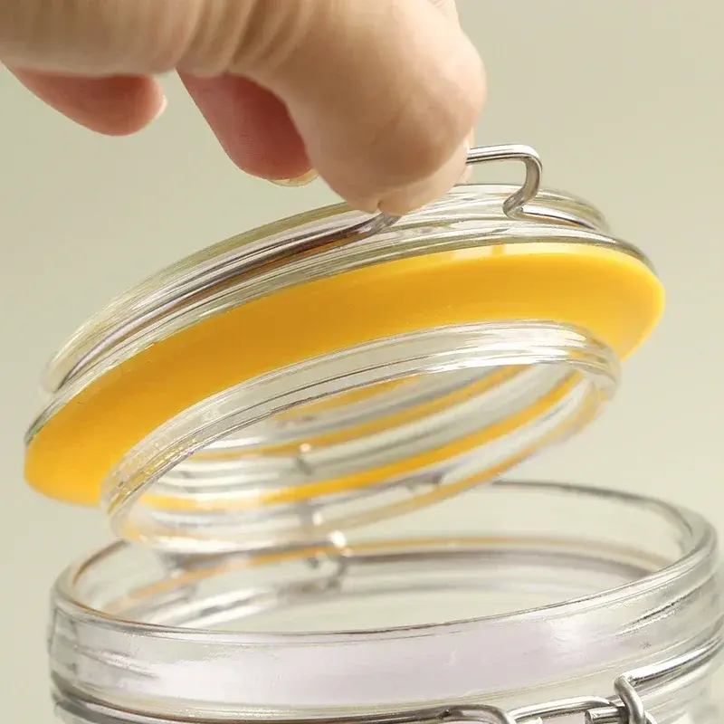 PIGE HOME 1/1.5/2L Clear Glass Sealed Jar with Stainless Steel Buckle Household Coffee Bean Honey Lemon Storage Jar Kitchen Tool
