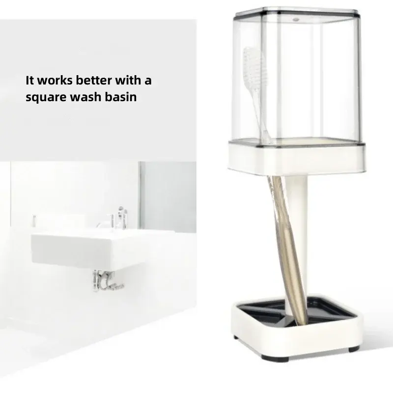 Toothbrush Holder with Mouthwash Cup Bathroom Dustproof Toothbrush Holder with Dust Cover Toothpaste Rack Bathroom Storage Tools