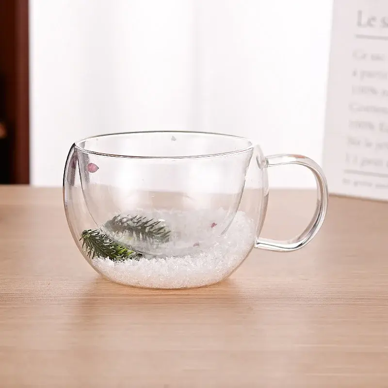 200/350ML Glass Cup Double-layer Clear Cup Christmas Snow Scene Glass Coffee Cup Heat Resistant Milk Mug Xmas New Year Gifts