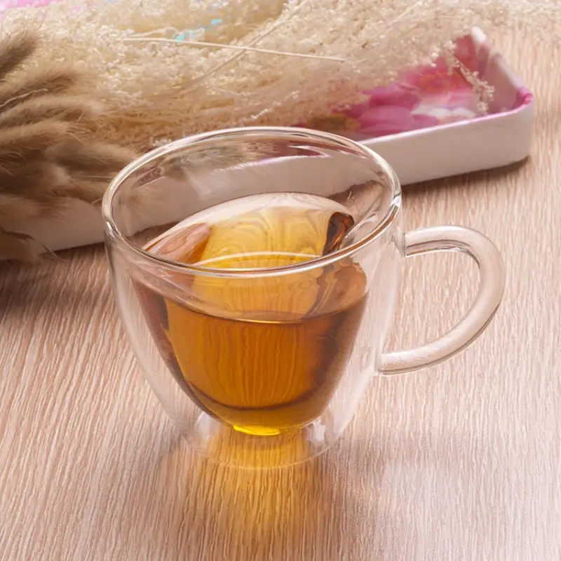 Heart-shaped Double-layer Cup with Handle Anti-scalding Household Beverage Cup Water Cup Glass Gift Love Coffee Cup Couple Gift