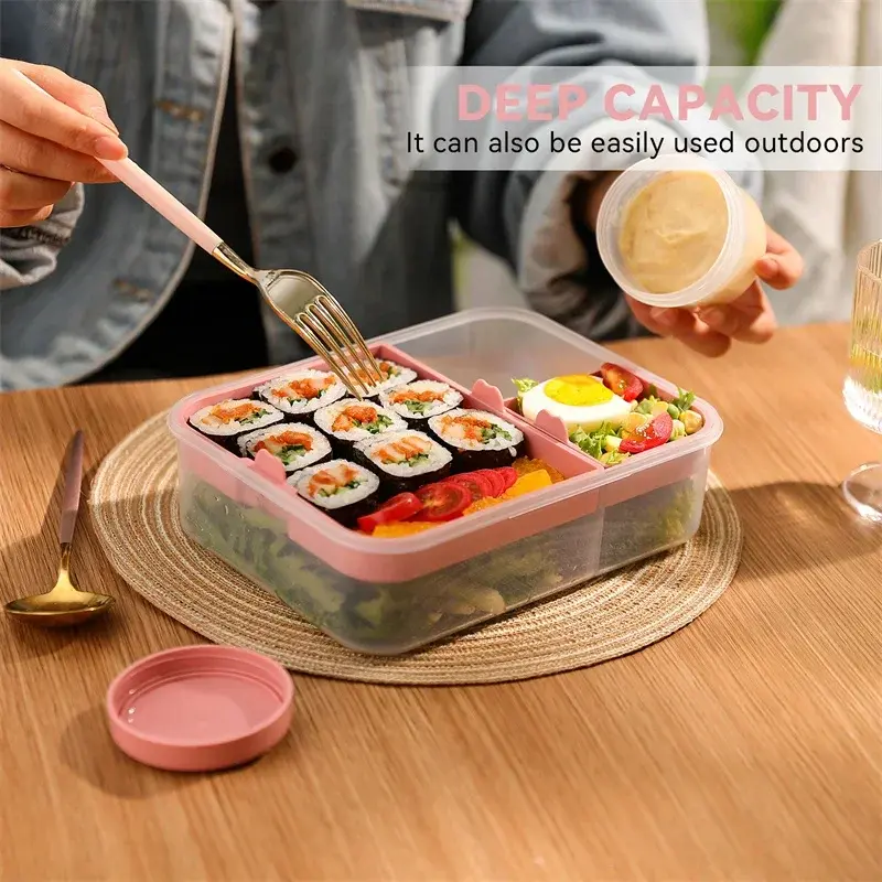 Lunch Box Large Capacity Bento Box with Sauce Box Portable Divided Leakproof Food Container for Picnic School Canteen Office