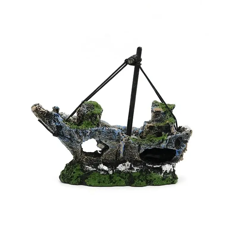 Aquarium Fish Tank Landscaping Shipwreck Pirate Ship Decoration Resin Boat Accessories Furniture Pet Fish Tank Decorations