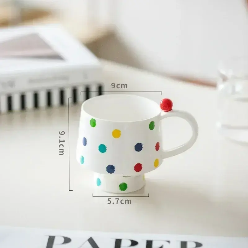 1Pcs 400ML Ceramic Mugs Hand Drawn Round Dot Coffee Mugs Milk Water  Drink  Korean Style Oatmeal Breakfast Cup Drinkware