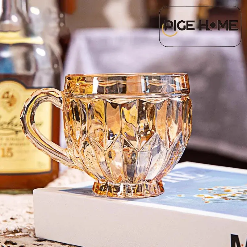 PIGE HOME Ins Style 190ml Heat Resistant Glass Amber Milk Breakfast Cup with Handle Household Tea Brewing Cup Beer Coffee Cup