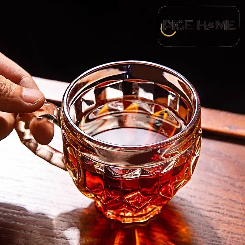 PIGE HOME Ins Style 190ml Heat Resistant Glass Amber Milk Breakfast Cup with Handle Household Tea Brewing Cup Beer Coffee Cup
