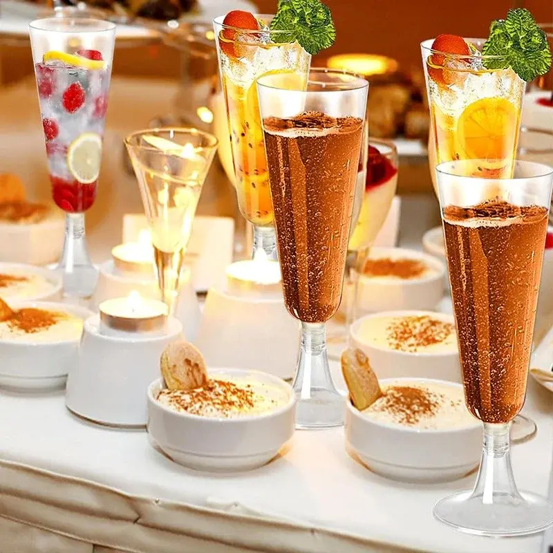 25Pcs Champagne Cups Disposable Plastic Wine Cup Goblet Clear Cocktail Cup Wedding Toasting Party Bar Supplies Drinking Utensils