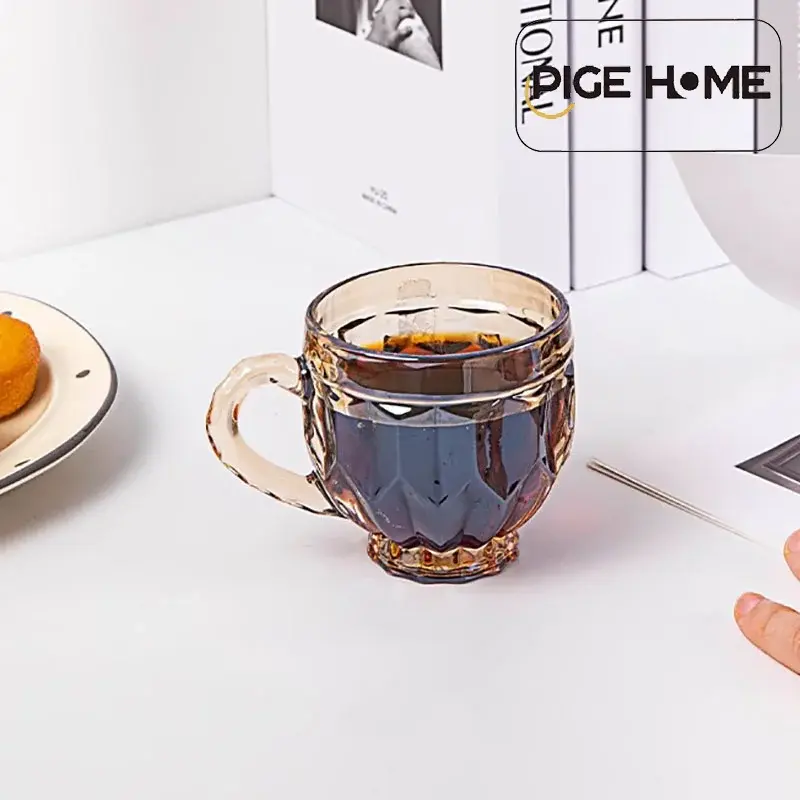 PIGE HOME Ins Style 190ml Heat Resistant Glass Amber Milk Breakfast Cup with Handle Household Tea Brewing Cup Beer Coffee Cup
