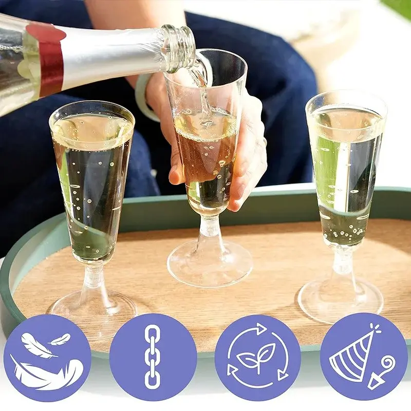 25Pcs Champagne Cups Disposable Plastic Wine Cup Goblet Clear Cocktail Cup Wedding Toasting Party Bar Supplies Drinking Utensils