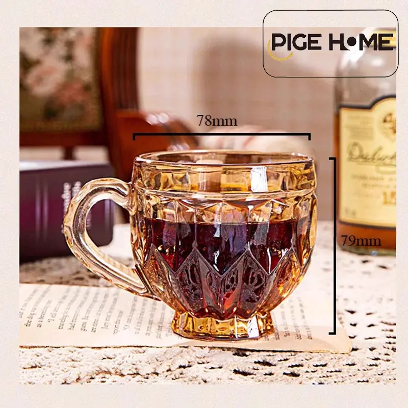 PIGE HOME Ins Style 190ml Heat Resistant Glass Amber Milk Breakfast Cup with Handle Household Tea Brewing Cup Beer Coffee Cup