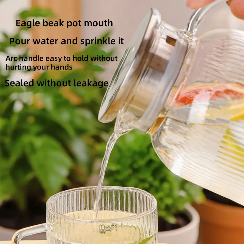 PIGE HOME 1.8L Large Cold Water Pot High Temperature Resistant Boiling Water Kettle with Handle Lid Juice Flower Tea Brewing Pot
