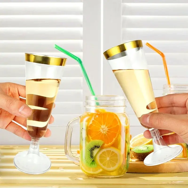 25Pcs Champagne Cups Disposable Plastic Wine Cup Goblet Clear Cocktail Cup Wedding Toasting Party Bar Supplies Drinking Utensils