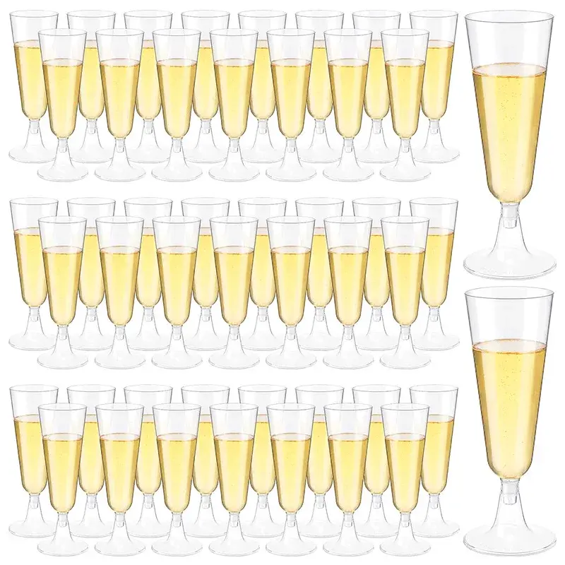 25Pcs Champagne Cups Disposable Plastic Wine Cup Goblet Clear Cocktail Cup Wedding Toasting Party Bar Supplies Drinking Utensils