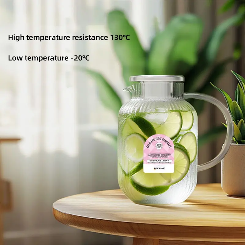 PIGE HOME 1.8L Large Cold Water Pot High Temperature Resistant Boiling Water Kettle with Handle Lid Juice Flower Tea Brewing Pot