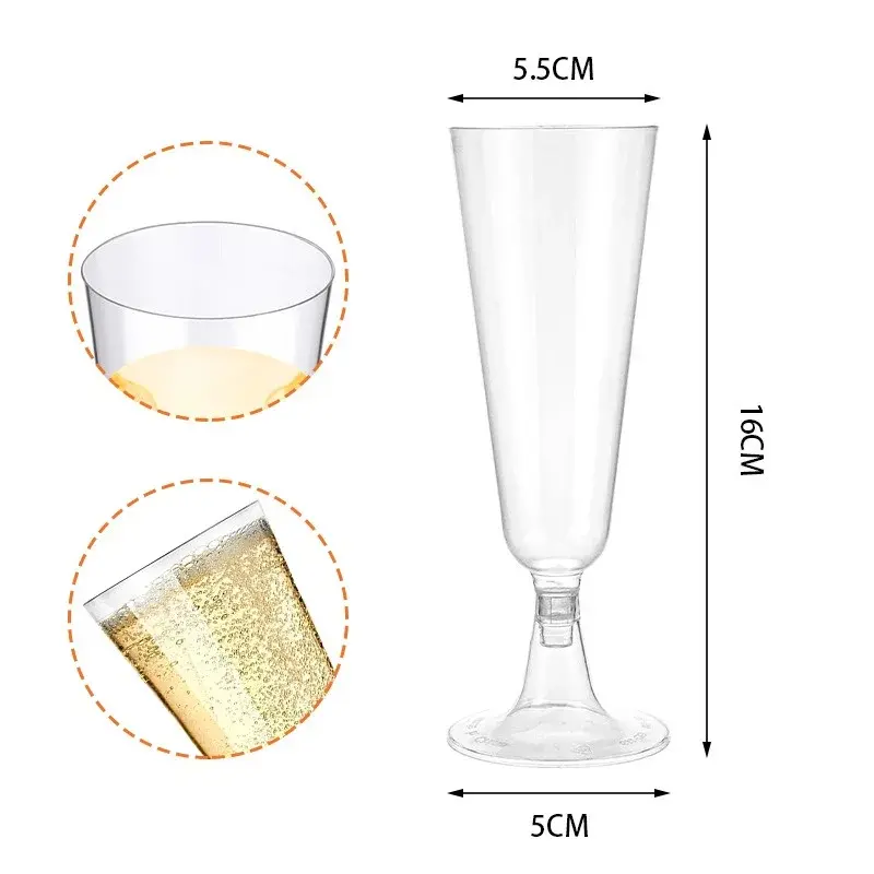 25Pcs Champagne Cups Disposable Plastic Wine Cup Goblet Clear Cocktail Cup Wedding Toasting Party Bar Supplies Drinking Utensils