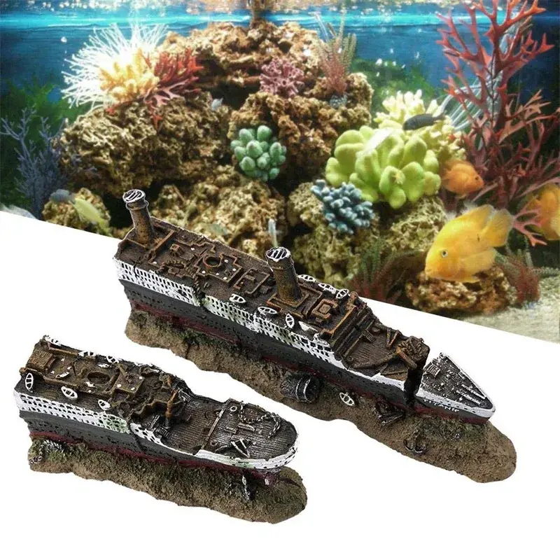 1Pcs Titanic Shipwreck 38cm Resin Aquarium Fish Tank Ornament Wreckage Ship Cruises Artificial Landscaping Home Decoration Gifts