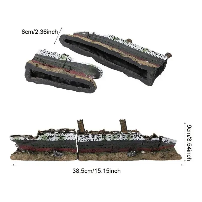 1Pcs Titanic Shipwreck 38cm Resin Aquarium Fish Tank Ornament Wreckage Ship Cruises Artificial Landscaping Home Decoration Gifts