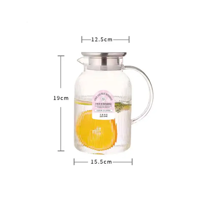 PIGE HOME 1.8L Large Cold Water Pot High Temperature Resistant Boiling Water Kettle with Handle Lid Juice Flower Tea Brewing Pot