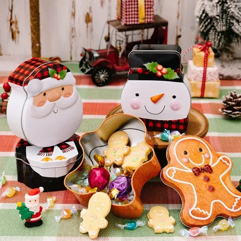 1Pcs Christmas Iron Box Santa Claus Snowman Penguin Gingerbread Man Chocolate Cookies Candy Box Christmas Ornaments Gifts